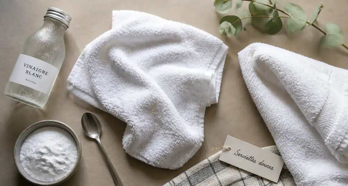 Serviettes de toilette moelleuse sans sèche-linge : vinaigre et bicarbonate