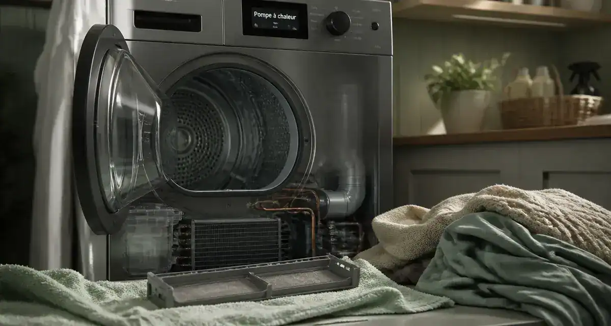 Sèche-linge à pompe à chaleur : comment fonctionne un seche linge, filtre et tambour en action