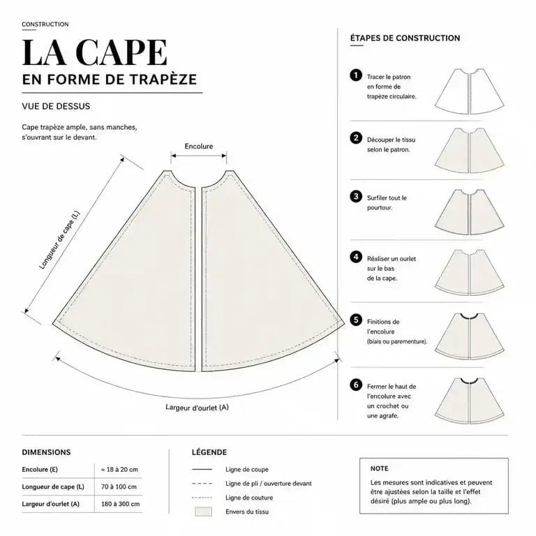 Schéma de construction pour tricoter une cape facile en forme de trapèze