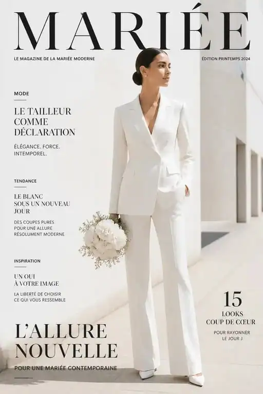 Mariée en tailleur-pantalon élégant pour une tenue pour le mariage civil