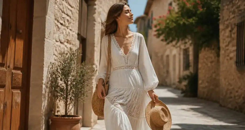longue robe blanche été femme village