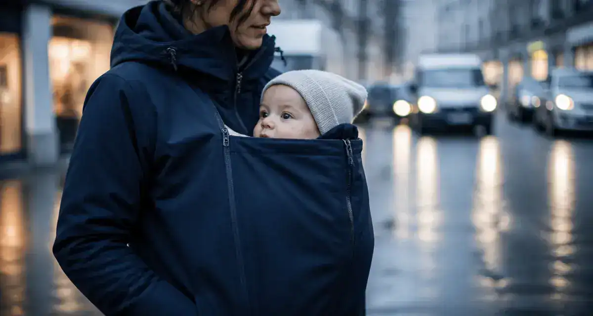 Manteau de portage : parent en manteau et bébé pour protection thermique