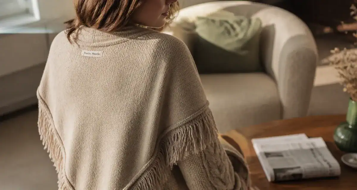 Poncho avec manche en tricot torsadé, look cosy