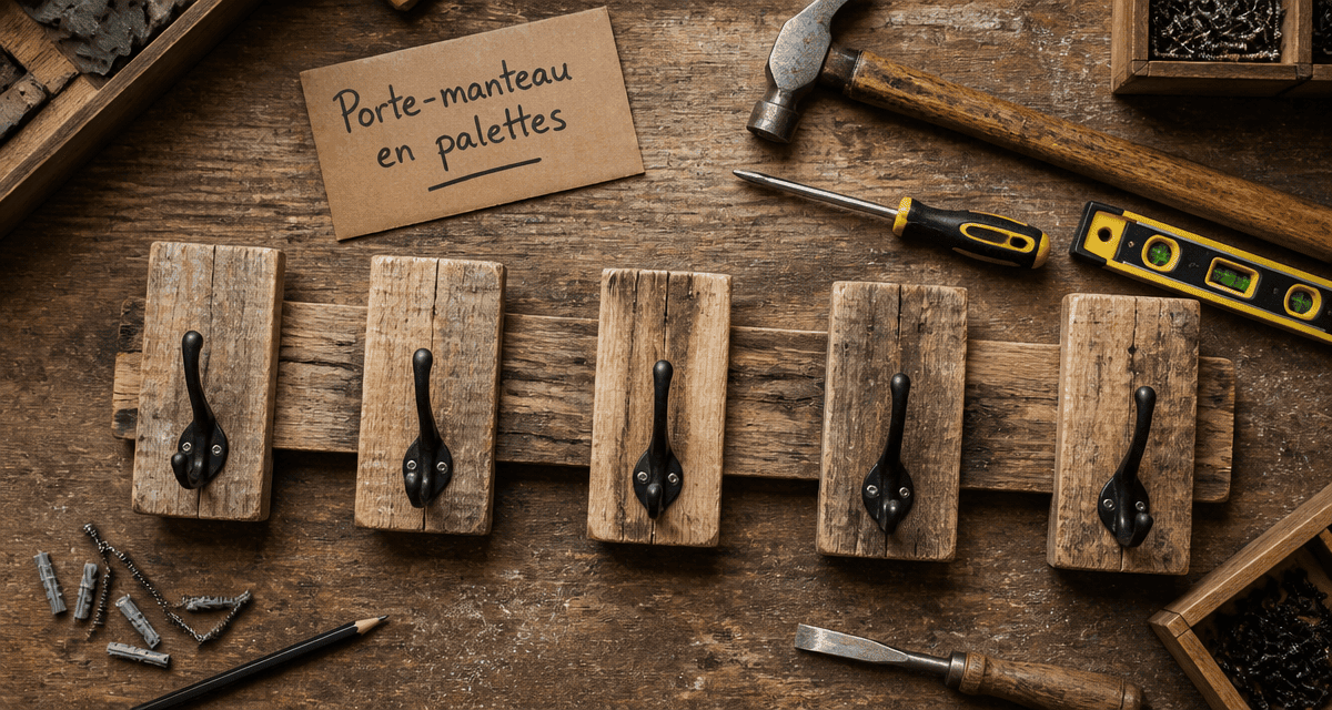 porte manteau palettes sur table d'atelier avec outils
