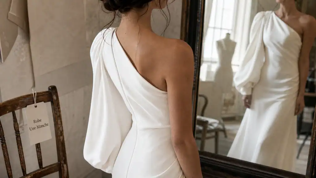 Robe blanche une manche : la coupe asymétrique qui change une tenue de cérémonie