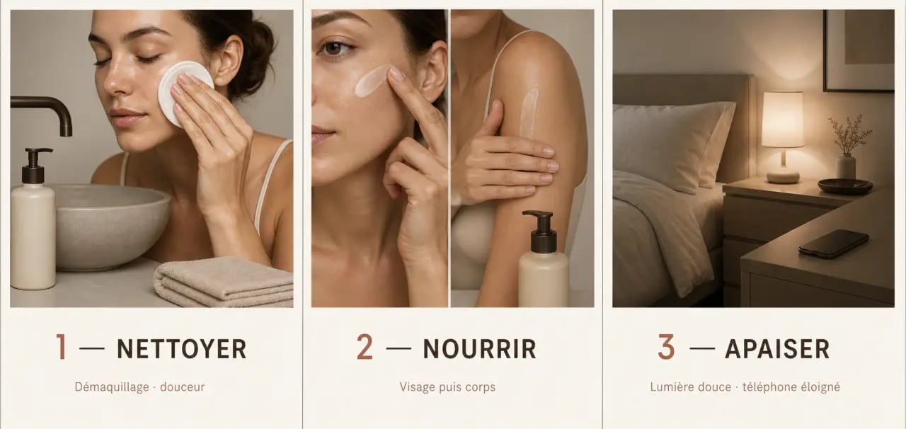 Comment préparer sa peau et son corps pour une nuit réparatrice avec routine du soir en trois étapes