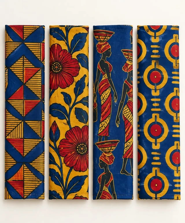 Exemples de motifs wax géométriques, floraux, figuratifs et symboliques