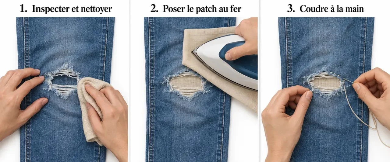 Réparer un trou dans un jean sans machine à coudre en trois étapes